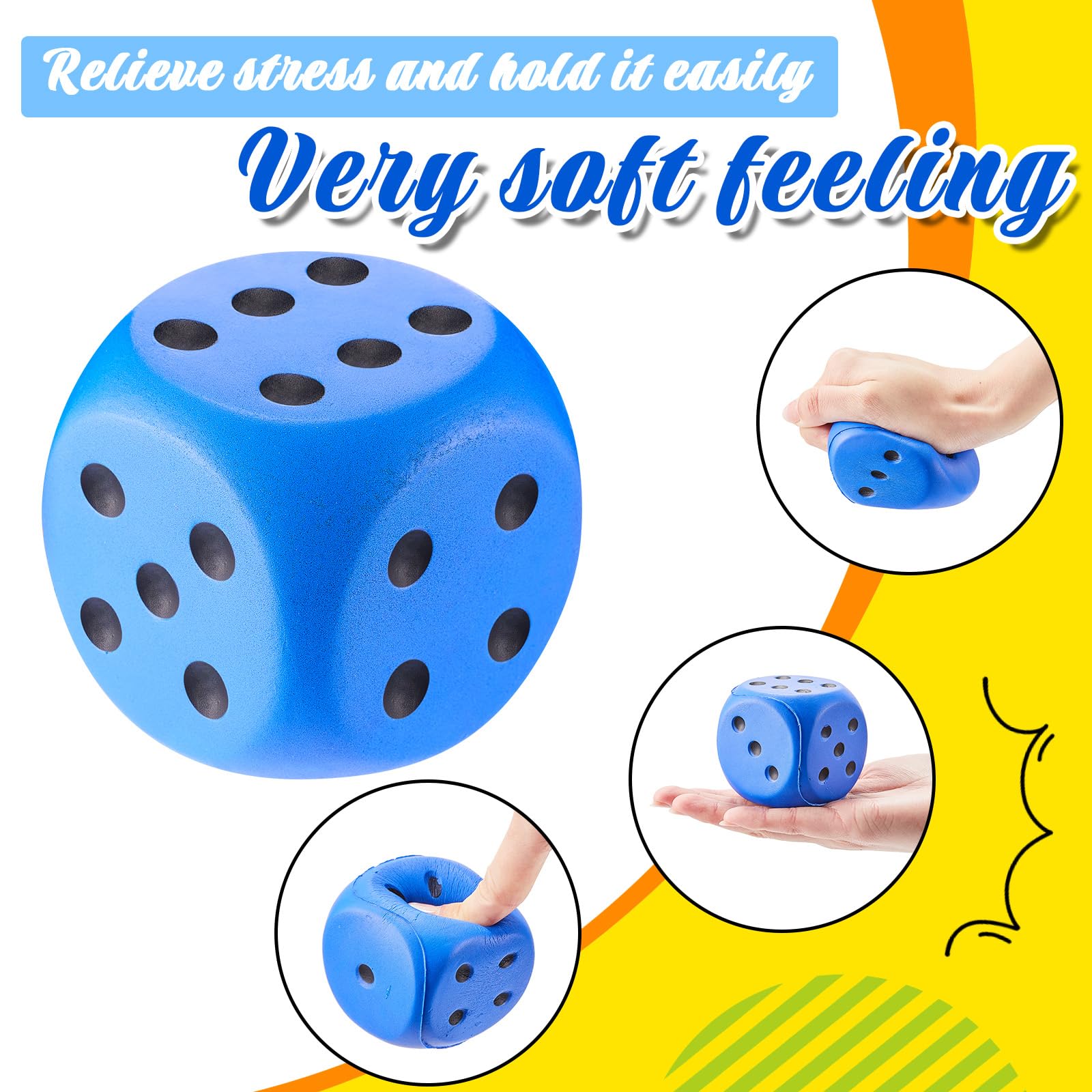 Zomiboo foam dice pair close-up shows vibrant colors and light design.