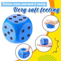 Zomiboo foam dice pair close-up shows vibrant colors and light design.