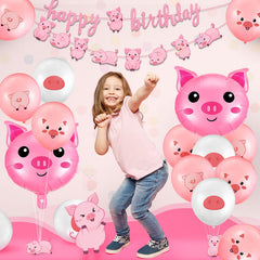 Zomiboo pig themed latex balloons in 3 styles elevate table and room decor.