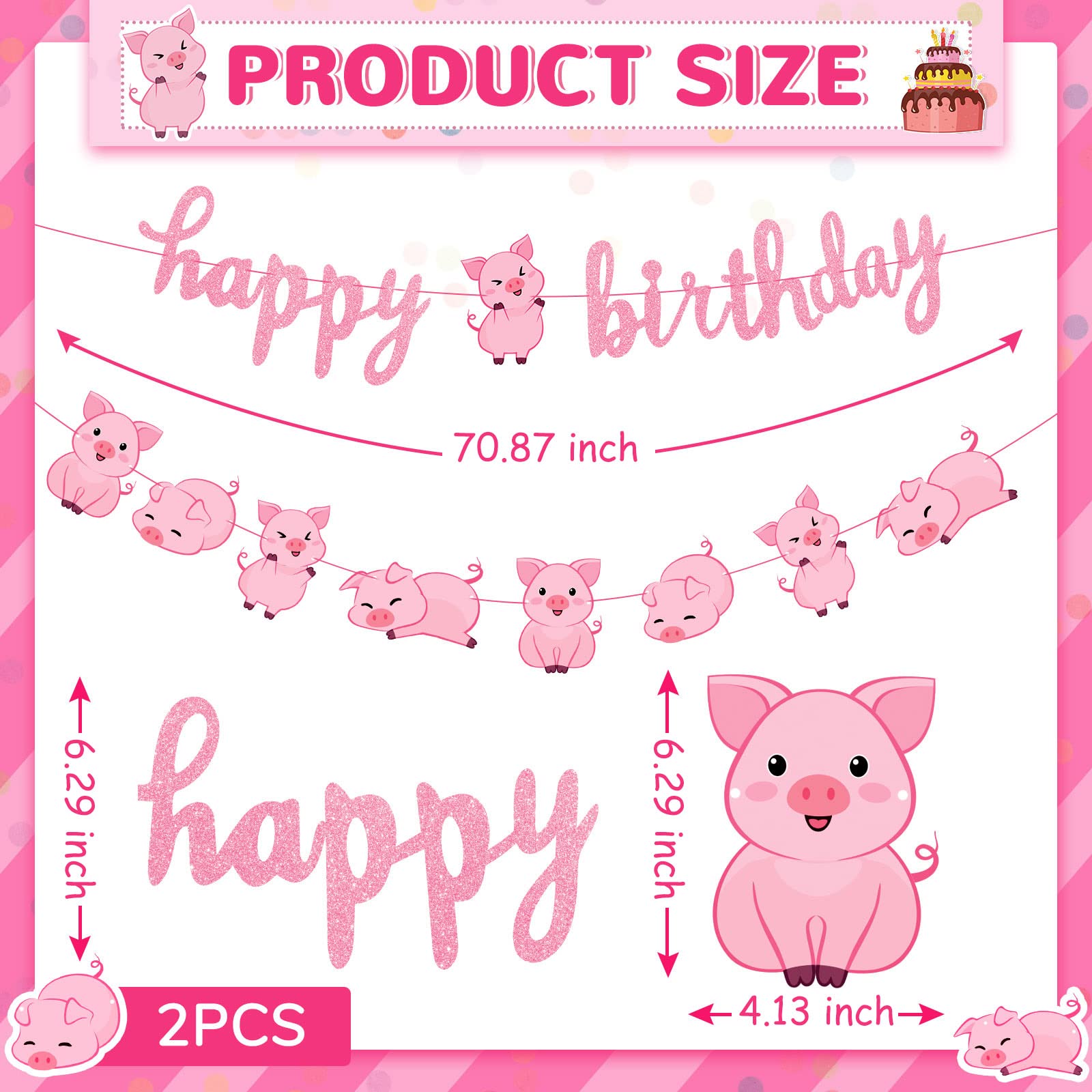 Zomiboo pink pig garland creates a charming farm vibe for the party.