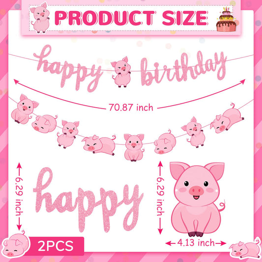 Zomiboo pink pig garland creates a charming farm vibe for the party.