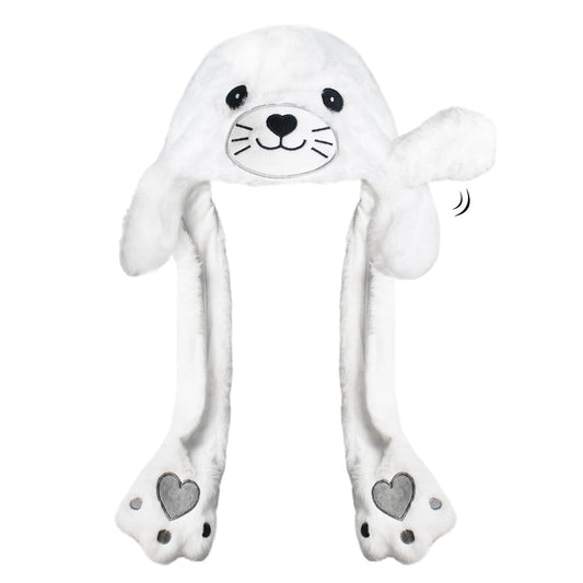 ZONESTA plush hat with paws-action highlighting interactive play for kids.