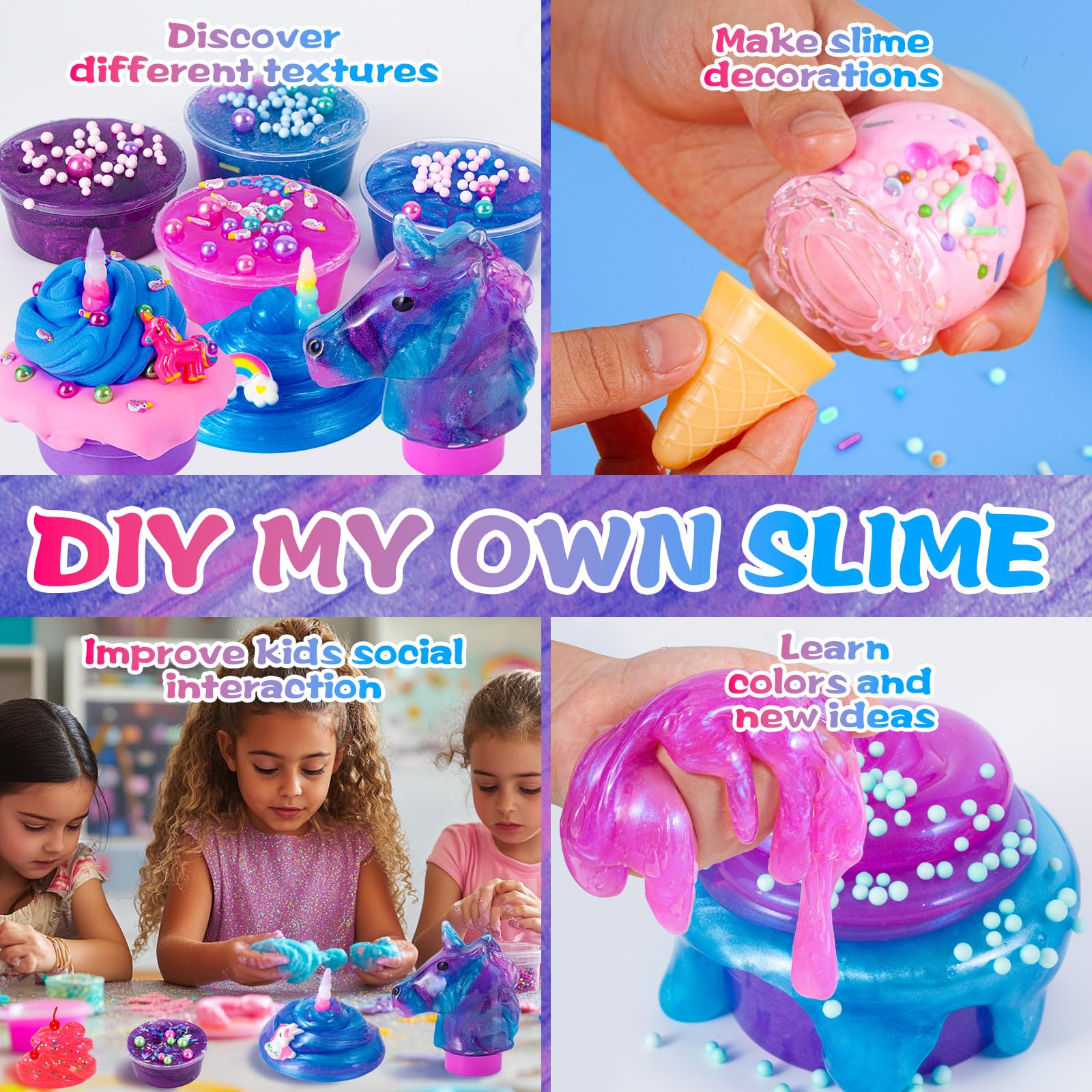 ZOnFRTO mini unicorn slime kit glimmer crunchy texture for sensory play.