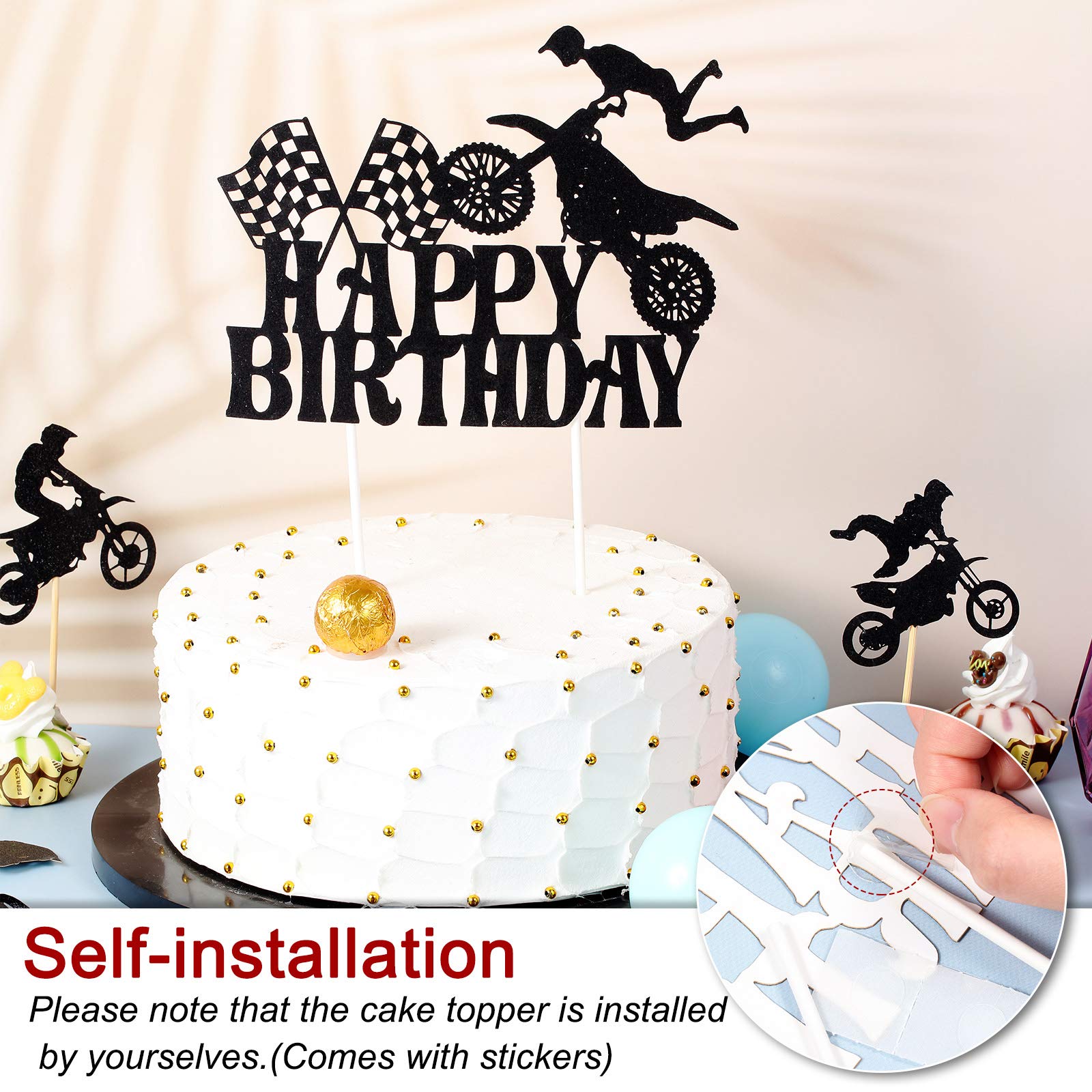 Zonon mini motocross cupcake toppers decorate treats with six designs