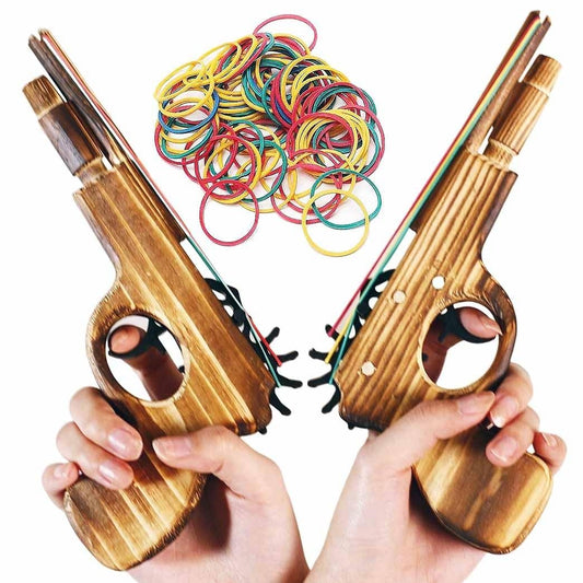 zonzxcv wooden rubber-band gun 9in log color, easy-to-load design for kids