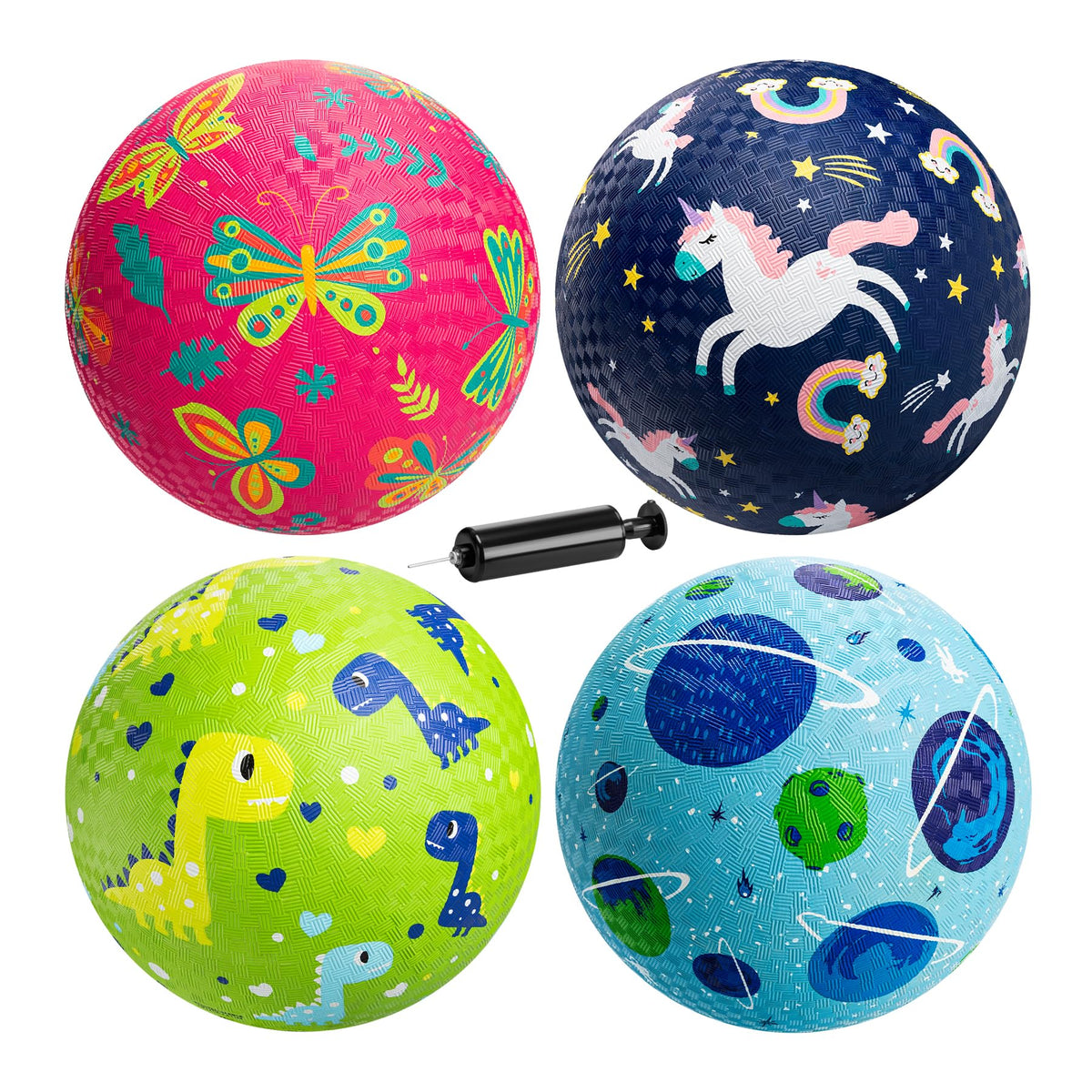 ZOOJOY four-pack playground balls in vibrant colors for active play and coordination.