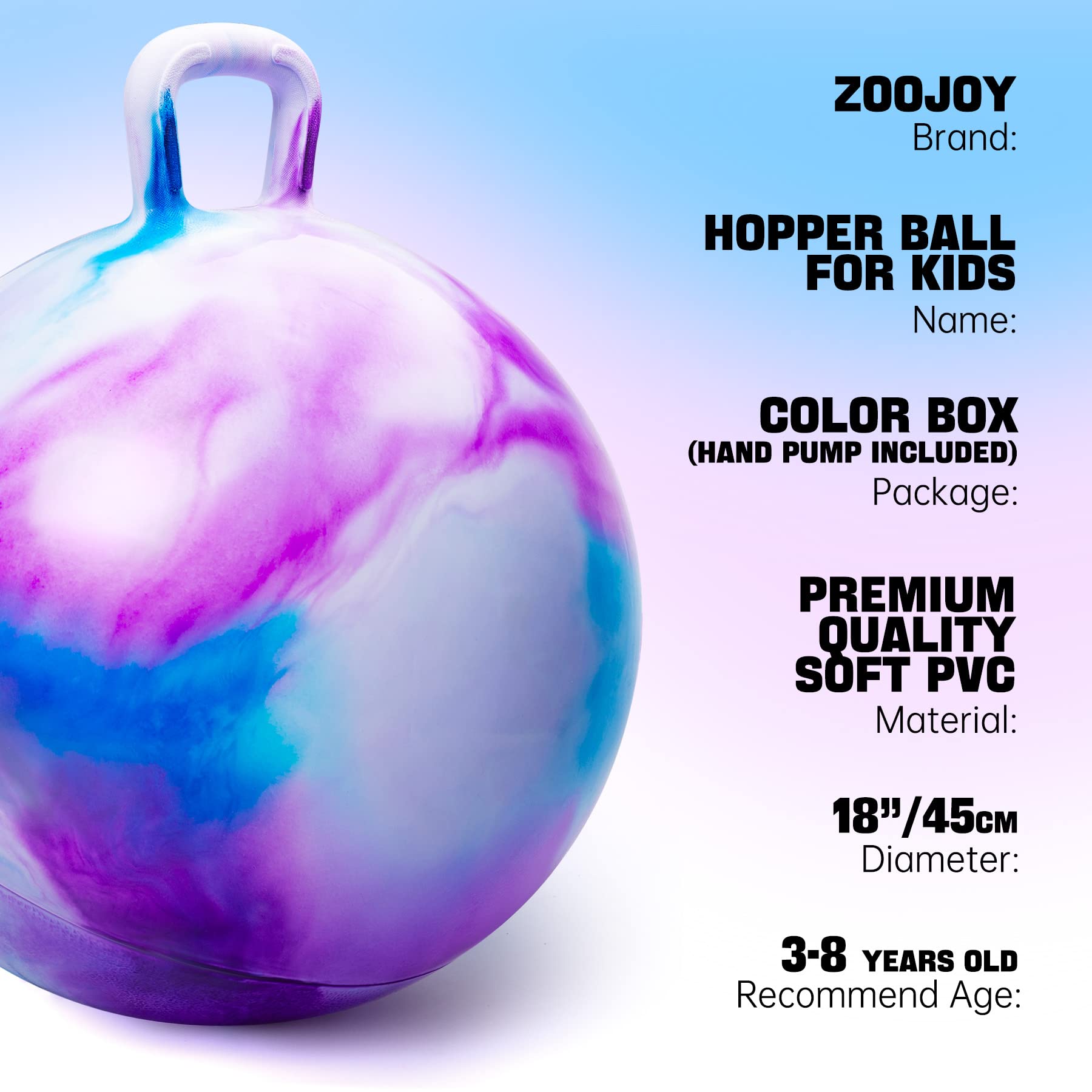 ZOOJOY Hopper Ball with textured handle grip for secure bouncing.