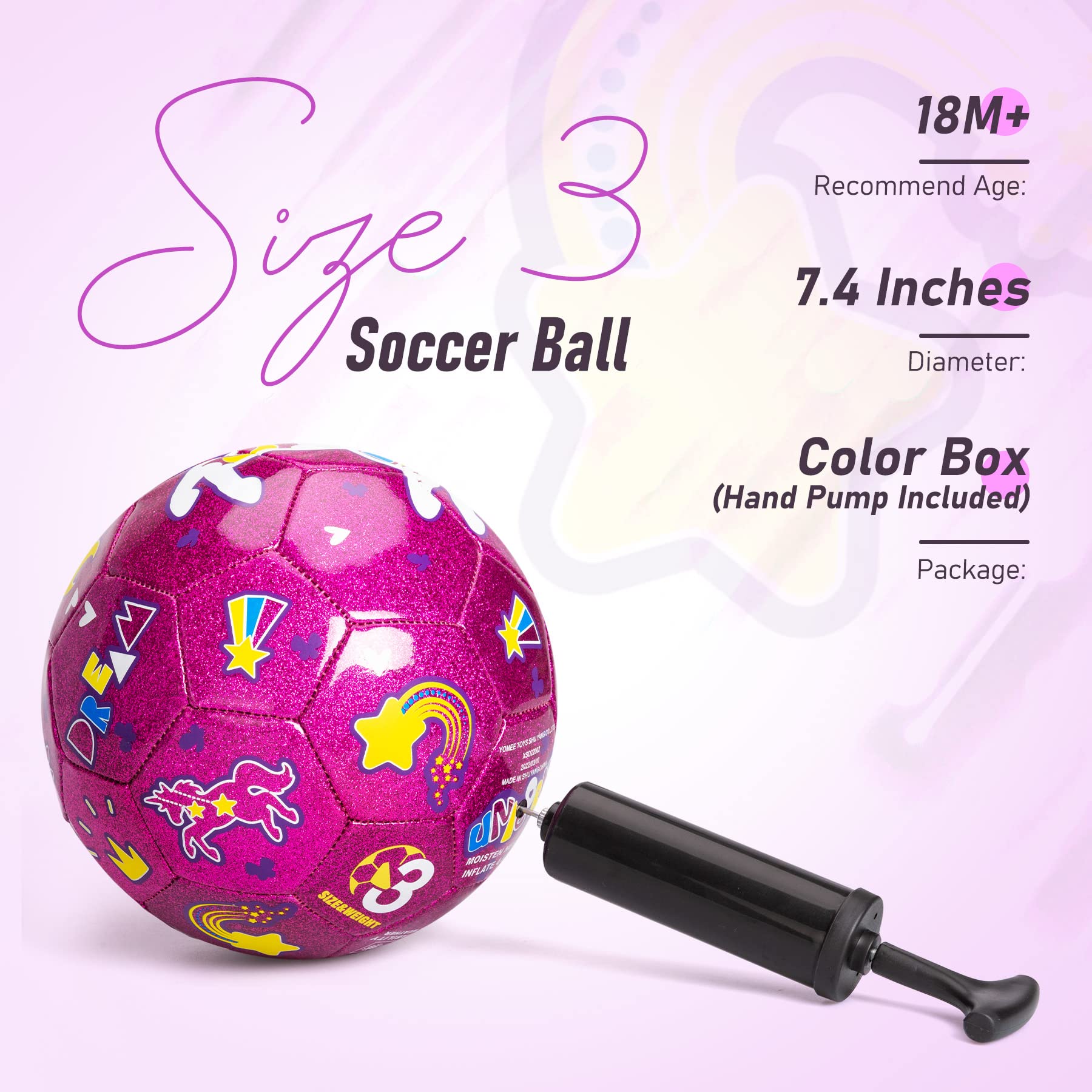 ZOOJOY unicorn ball close-up shows glitter texture for high visibility.
