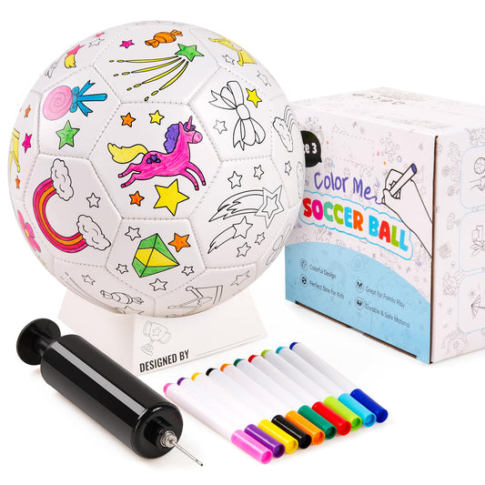 ZOOJOY unicorn color-your-own soccer ball with markers for creative play.