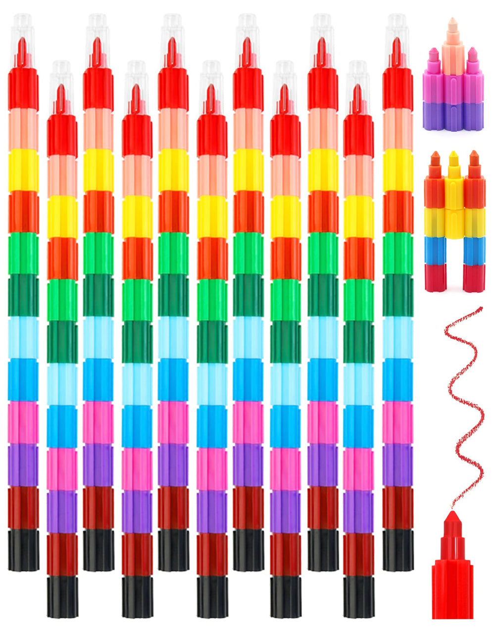 Zooyinfy 15-pack stackable crayons close-up for vibrant color play