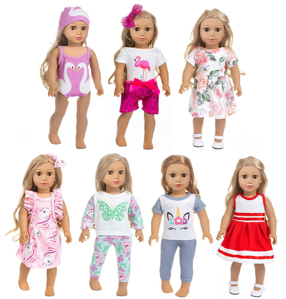 ZQDOLL seven-piece outfit set for 18-inch dolls in a gift box, ideal for imaginative play
