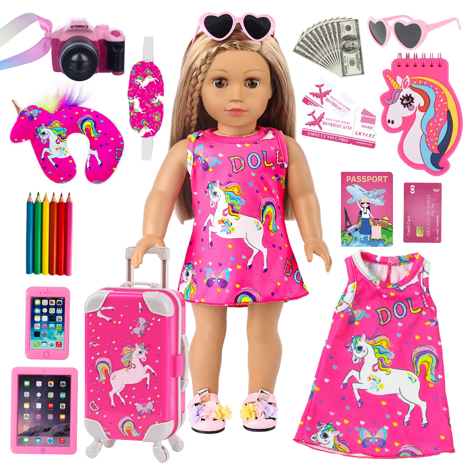 ZQDOLL American 18-inch doll travel suitcase with extendable handle for easy storage