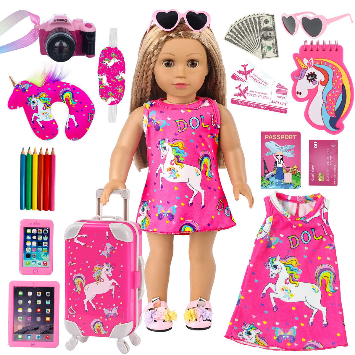 ZQDOLL American 18-inch doll travel suitcase with extendable handle for easy storage