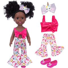 ZQDOLL doll with glasses and printed dress encourages pretend fashion.