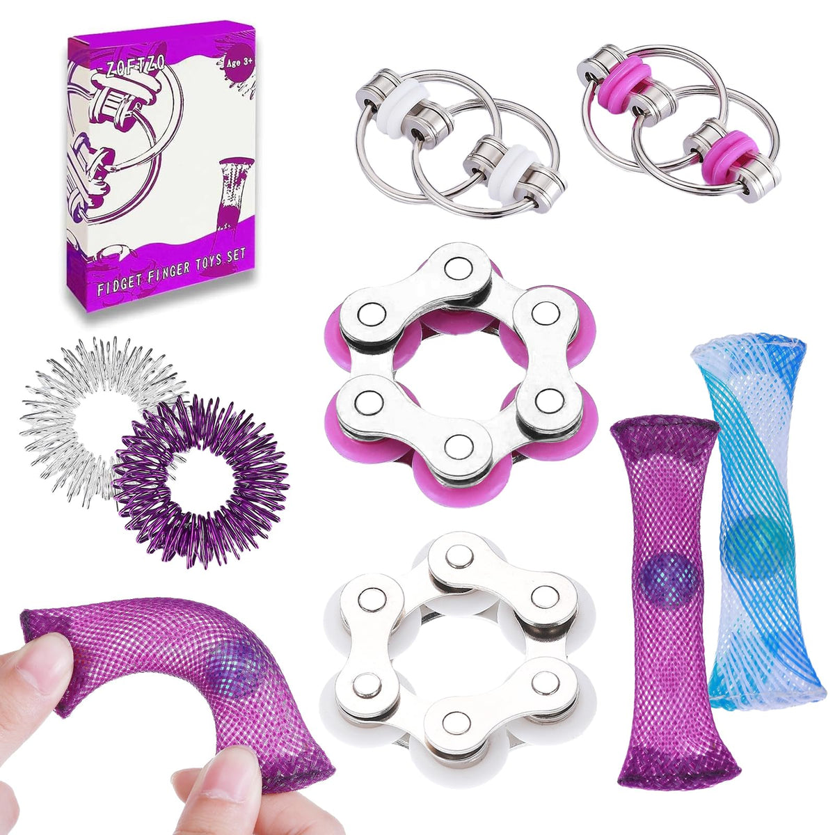 ZQFTZQ 8Pcs sensory fidget toys with acupressure rings for stress relief and focus