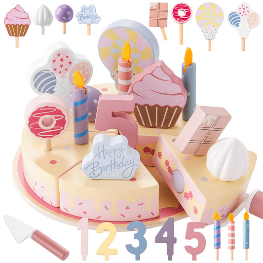 ZRUNBO birthday cake toy set assembled for pretend play.