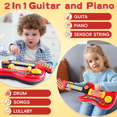 Zsinb 2-in-1 toy guitar with adjustable shoulder strap for easy carrying.