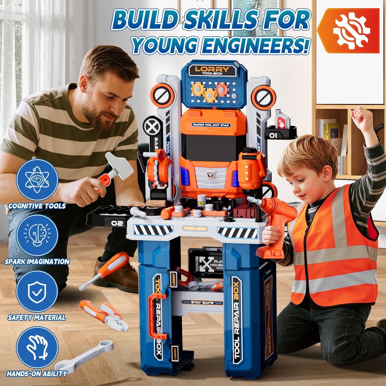 Zsinb Kids Tool Bench cutting machine demonstrates safe, engaging cut-simulate play.