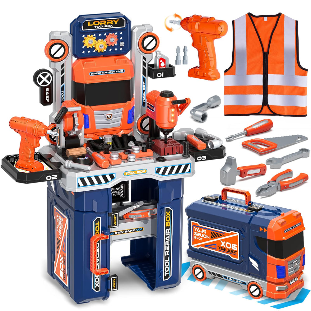 Zsinb Kids Tool Bench electric drill in action boosts pretend play realism.