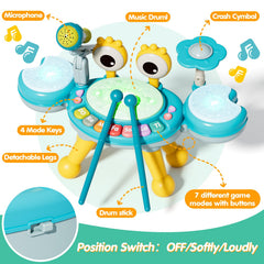 Zsinb detachable microphone on blue toddler drum set for singing play