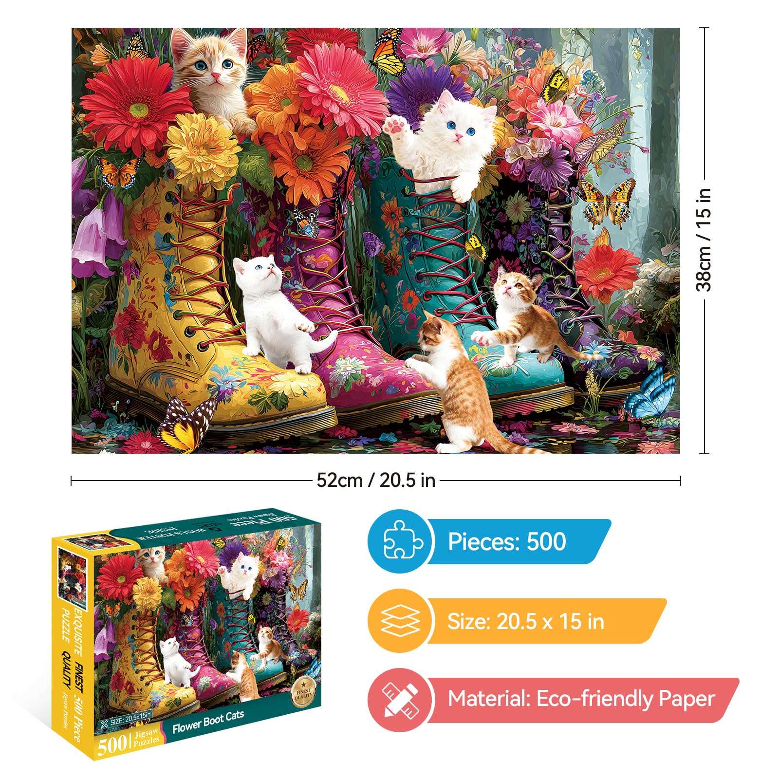 ZSYCZAO colorful boots and cats puzzle image for adults