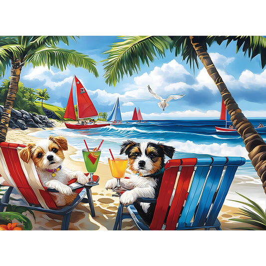 ZSYCZAO dog puzzle on beach chairs for family fun and relaxation