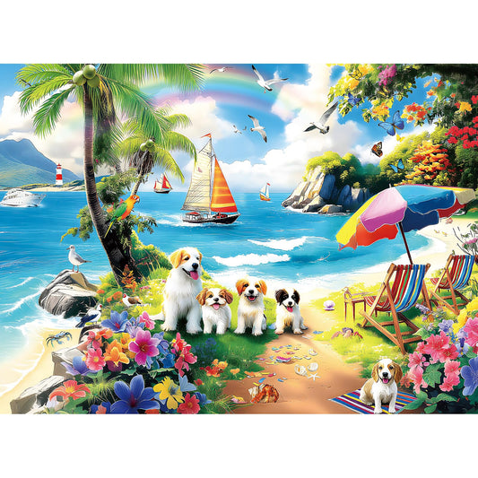 ZSYCZAO beach dogs and flowers puzzle on a sunny shore for relaxing evenings.