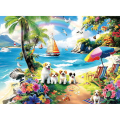 ZSYCZAO beach dogs and flowers puzzle on a sunny shore for relaxing evenings.