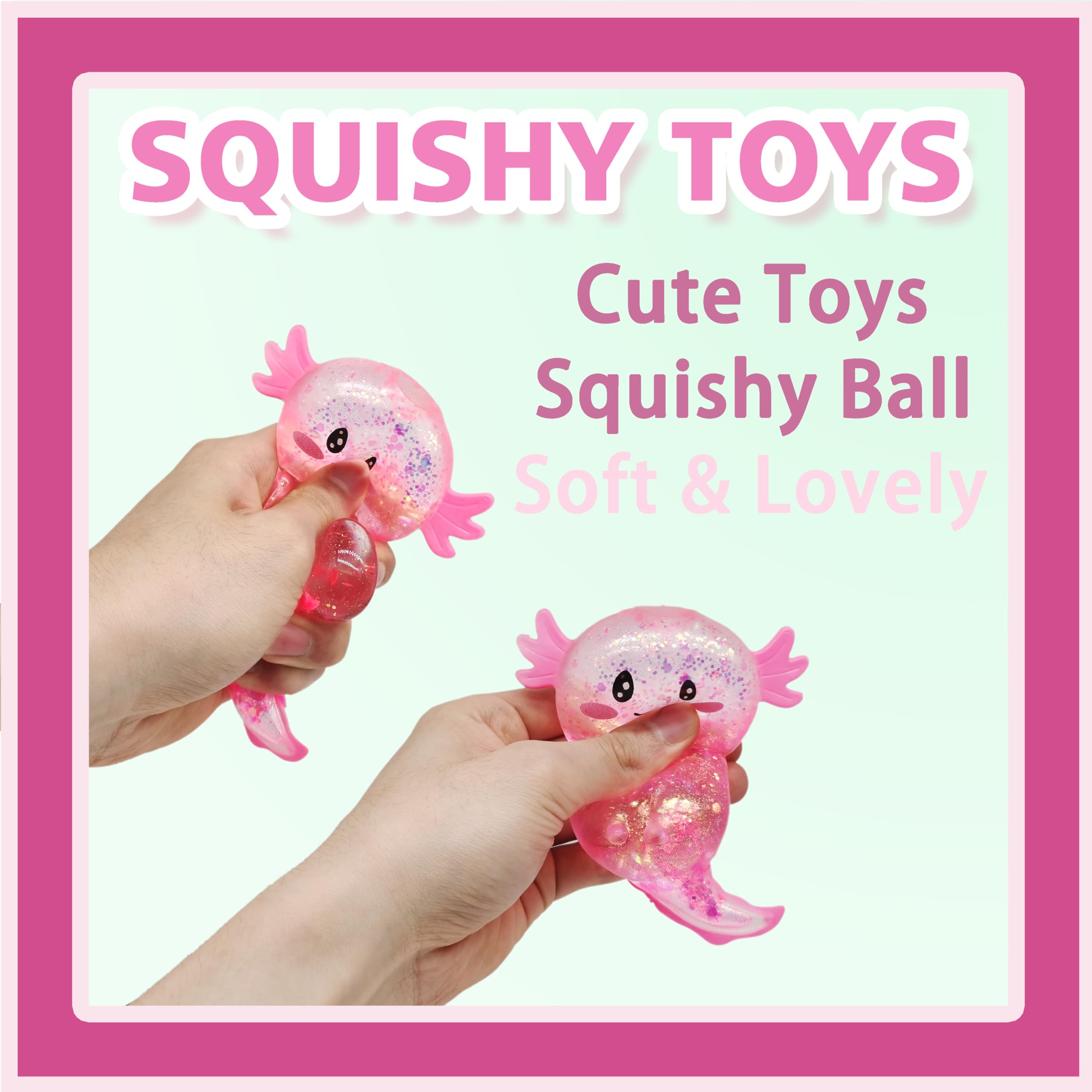 ZTATU Axolotl squishy close-up shows bright colors and slow rebound play.