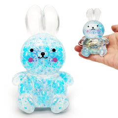ZTATU Bunny Squishy Toy blue face closeup showcases tactile joy for stress relief and focus.