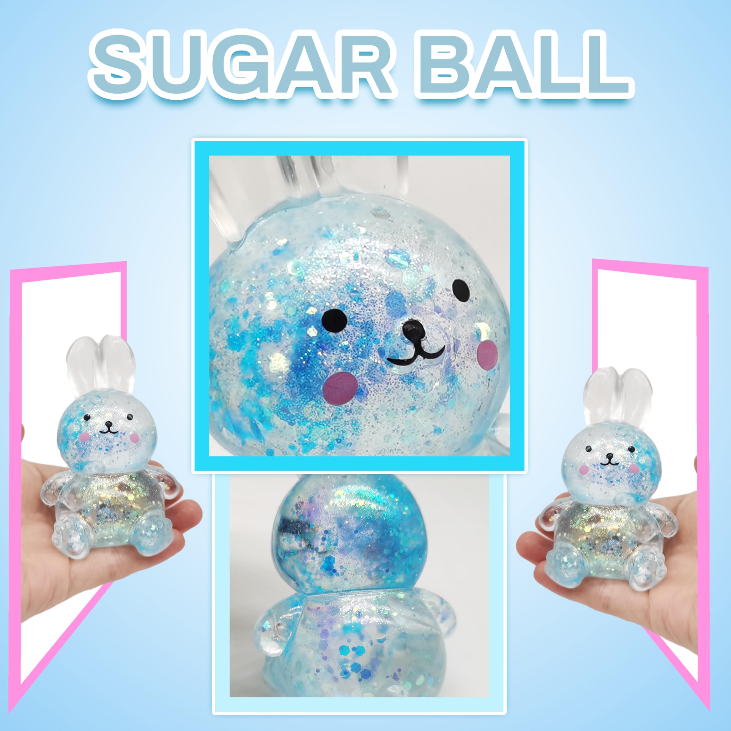 ZTATU Bunny Squishy Toy blue stretch demonstrates versatile fidgeting for anxiety and boredom.