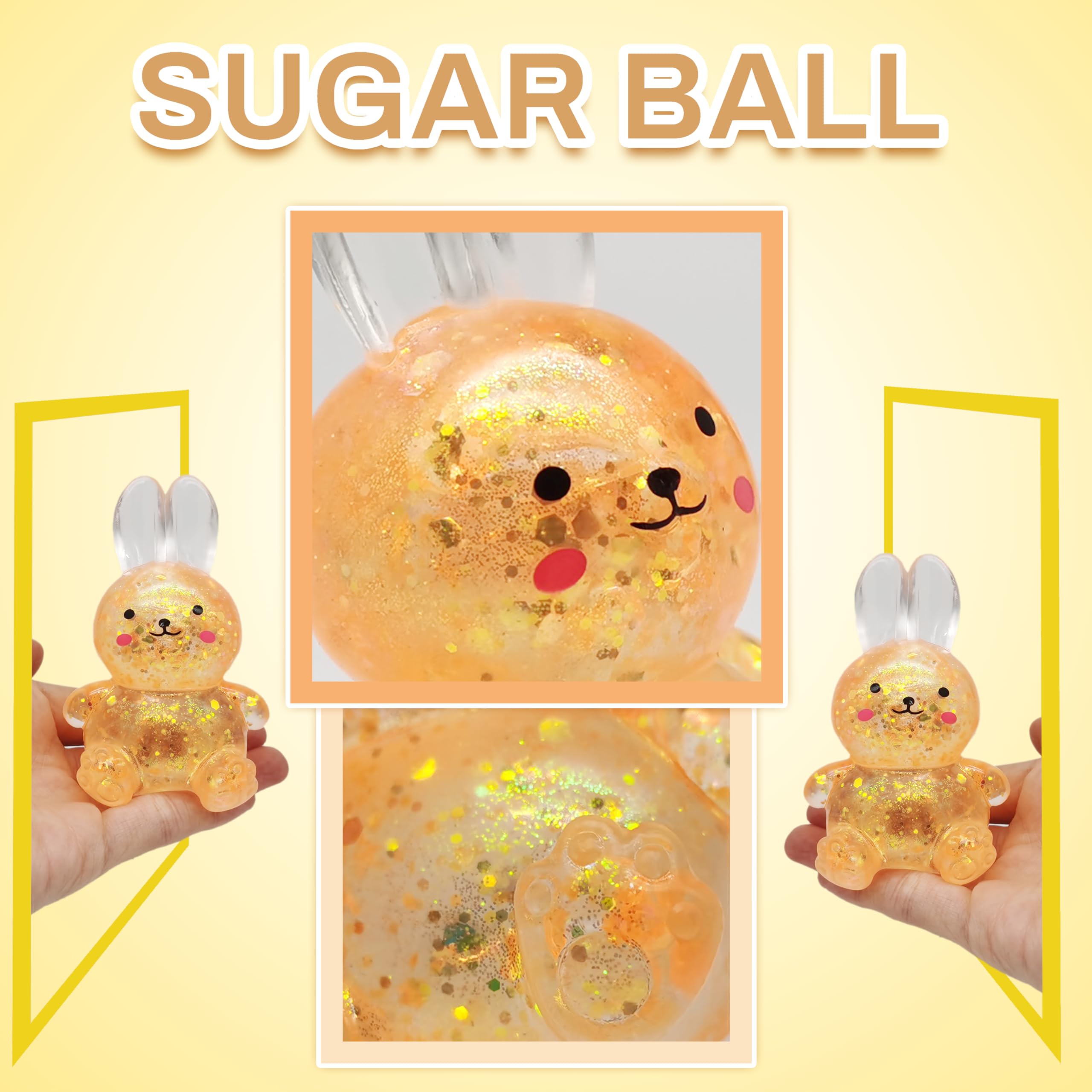 ZTATU Bunny stress ball orange with glitter, sensory play.