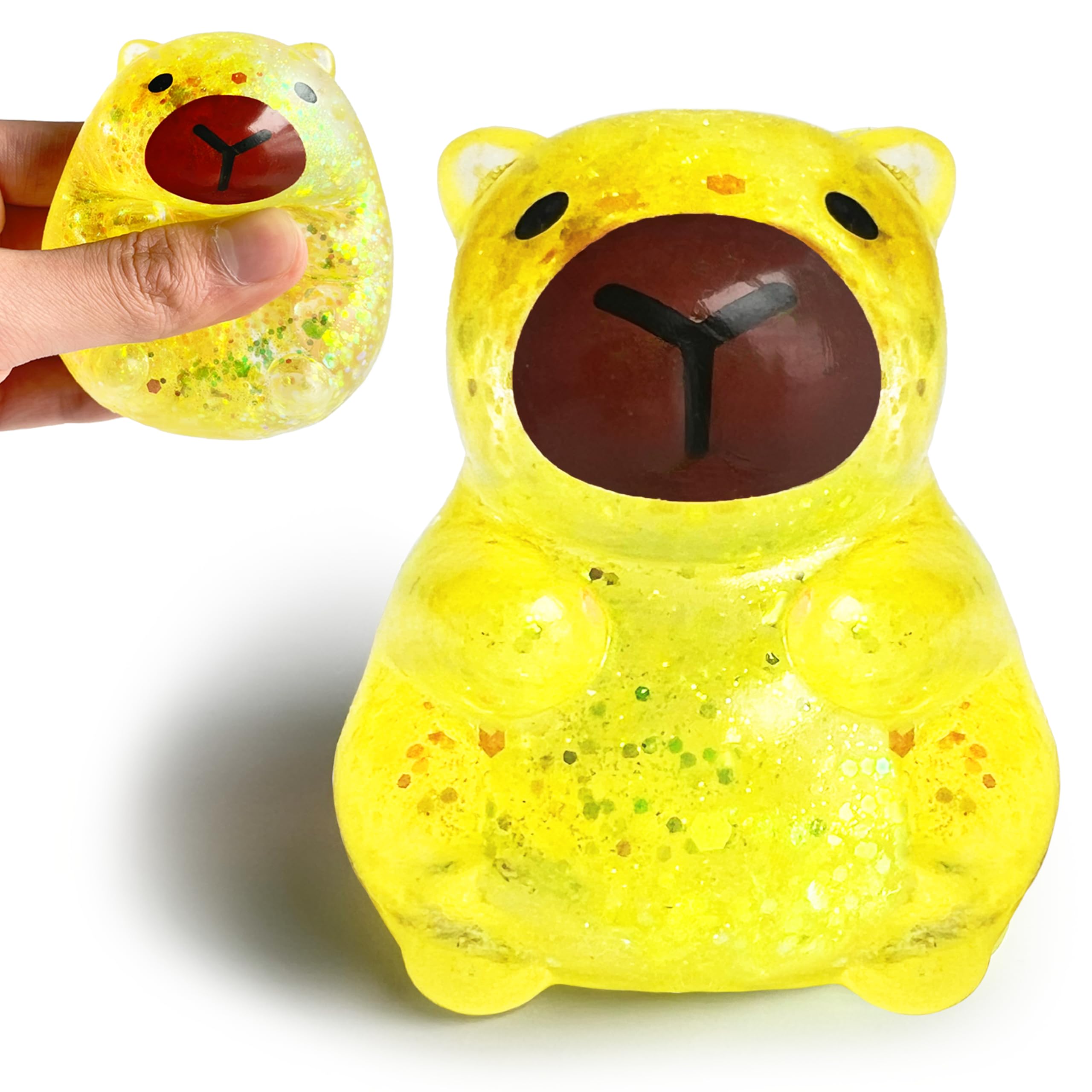 ZTATU Capybara stress ball with glitter accents provides calming tactile feedback for focus.