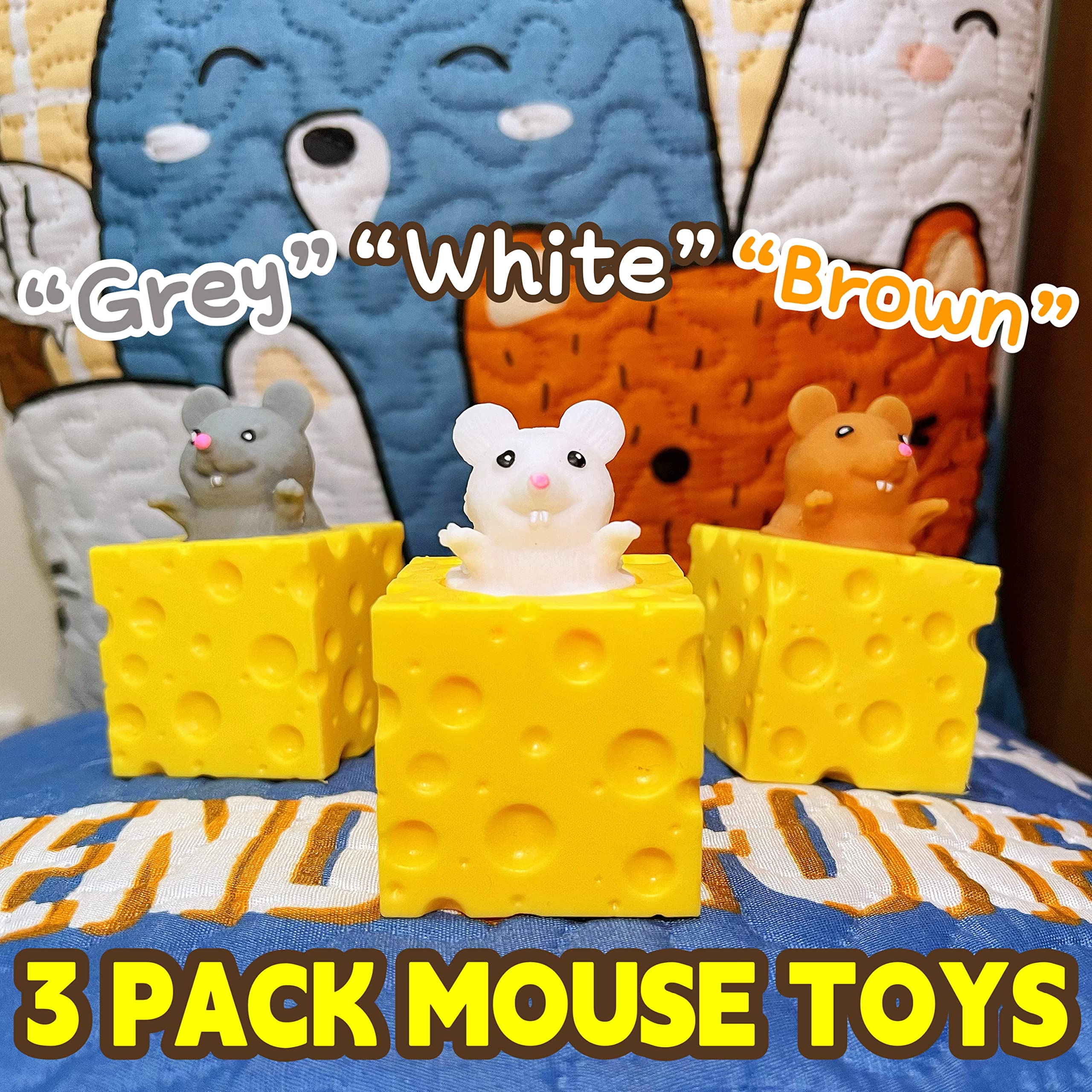 ZTATU three-color cheese mouse stress ball trio pack for gifts.