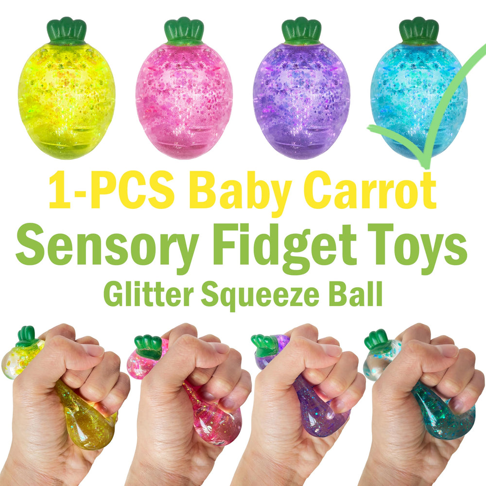 ZTATU Glitter carrot squishy ball showcasing tactile exploration and stress relief.