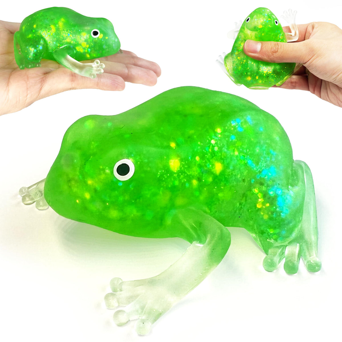 ZTATU glitter frog squishy toy with shimmering accents for sensory focus.