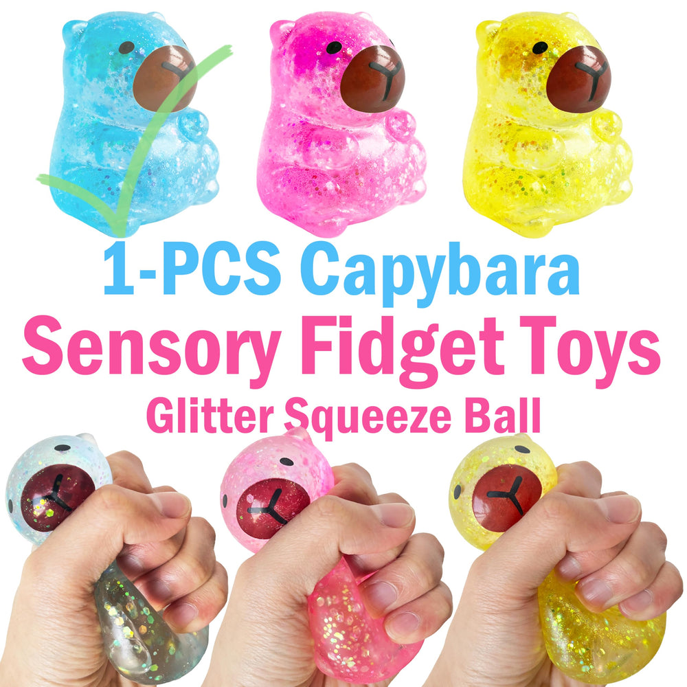 ZTATU Kawaii capybara squishy blue with glitter detailing promotes fidget focus.