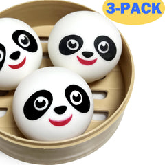 ZTATU Panda Dumpling stress ball resting in a round steamer showcasing playful design.