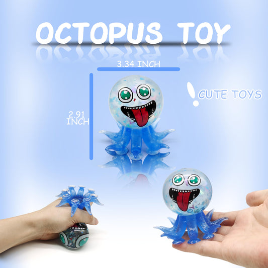 ZTATU Octopus suction toy blue, attach to smooth surfaces for calming fidget play.
