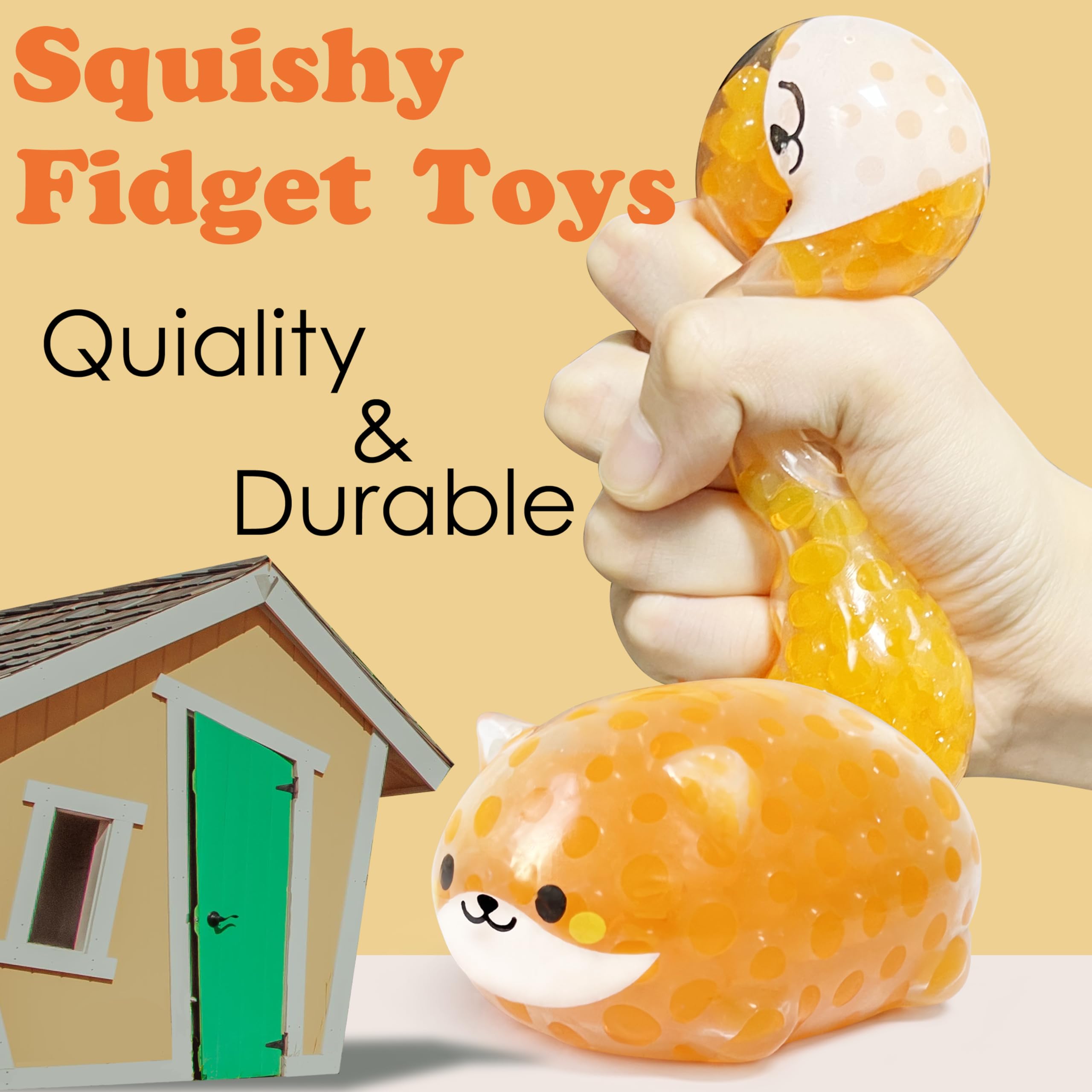 ZTATU orange Shiba Inu stress ball showing portable desk-friendly design.