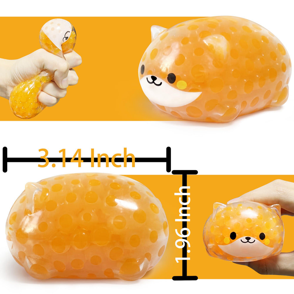 ZTATU orange Shiba Inu stress ball on display for desk relaxation.