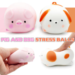 ZTATU squishy Dogge & Piggy stress balls pack side view for portability.