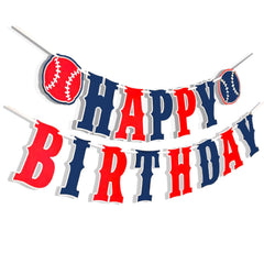ZTZTST happy birthday banner baseball in navy, red, white for bold party decor.