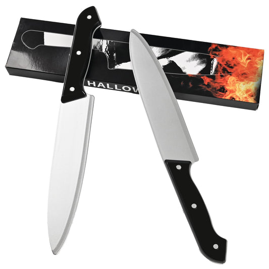 ZUADOKL fake knife prop 2pcs with realistic blade for Halloween cosplay.
