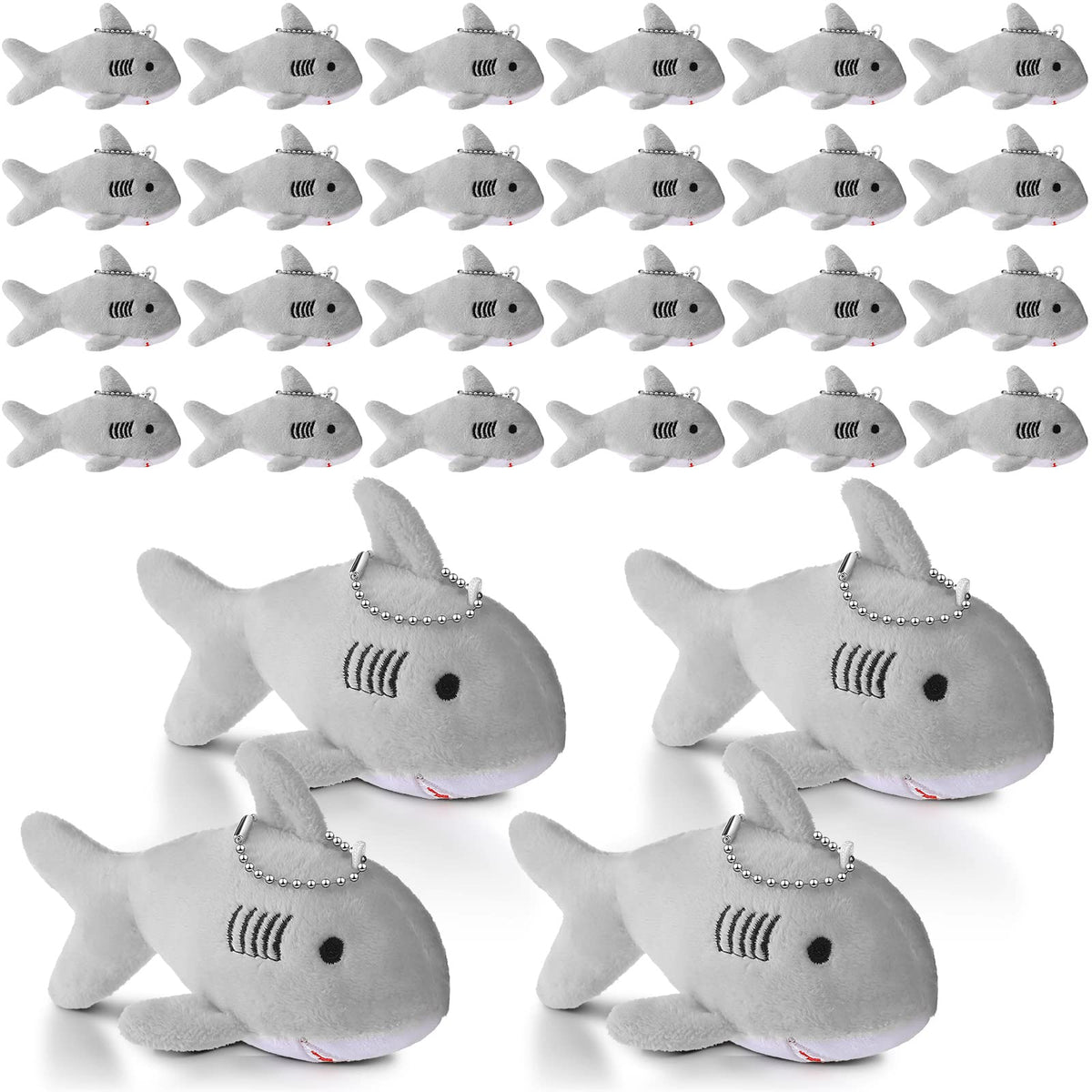 Zubebe 24-piece gray shark keychains set for party favors and gifts