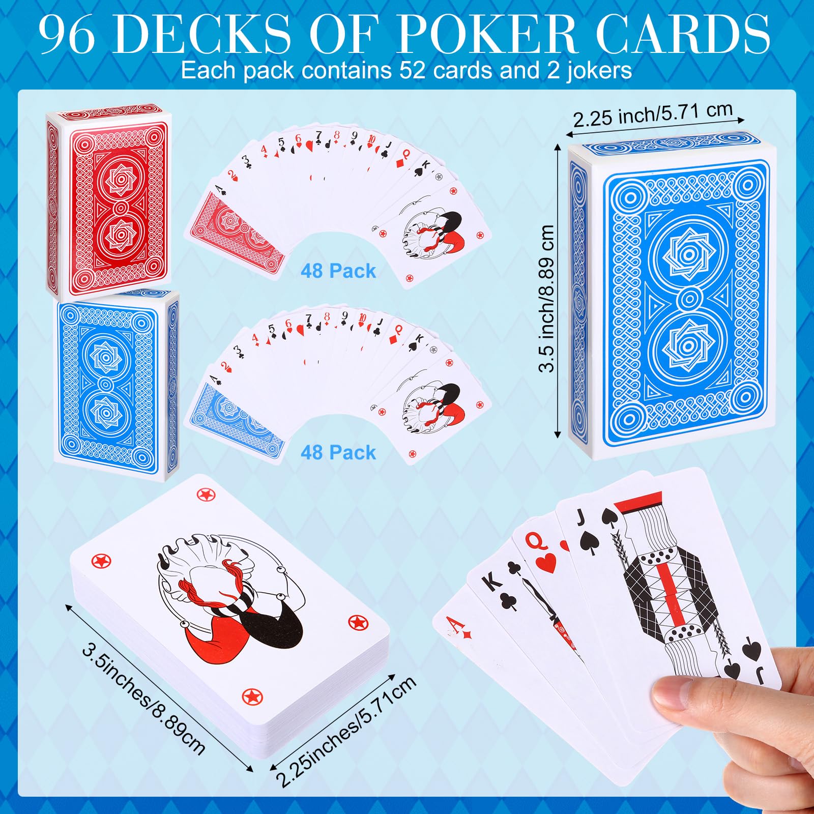 Zubebe 96-pack red and blue playing cards back view for color coding