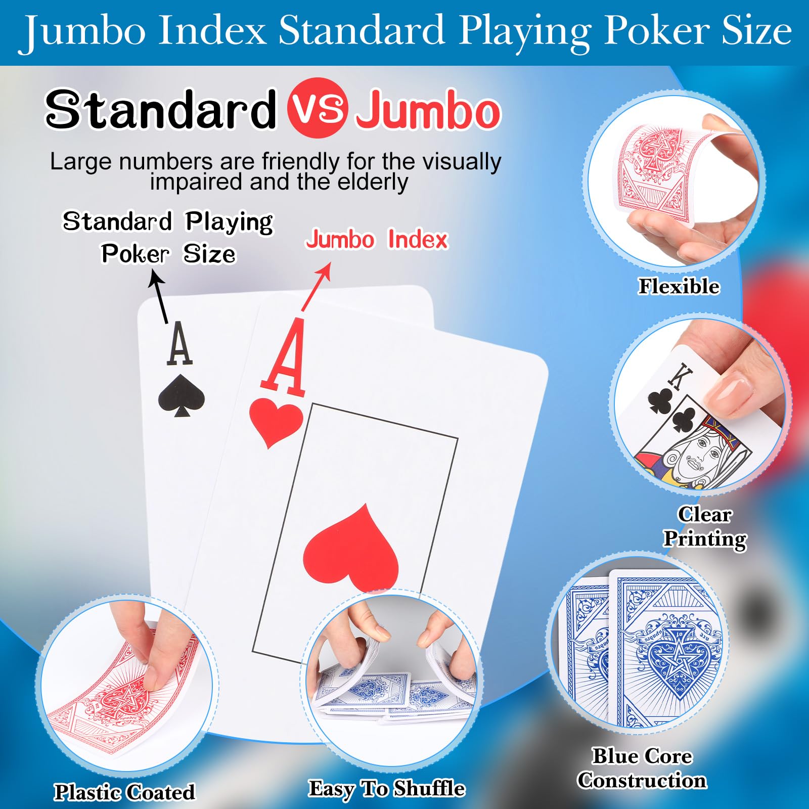 Blue and red card designs by Zubebe for clear readability at a glance