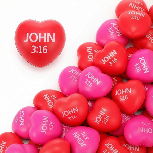 Zubebe John 3:16 red heart stress ball, ideal for Valentine gifts and stress relief.