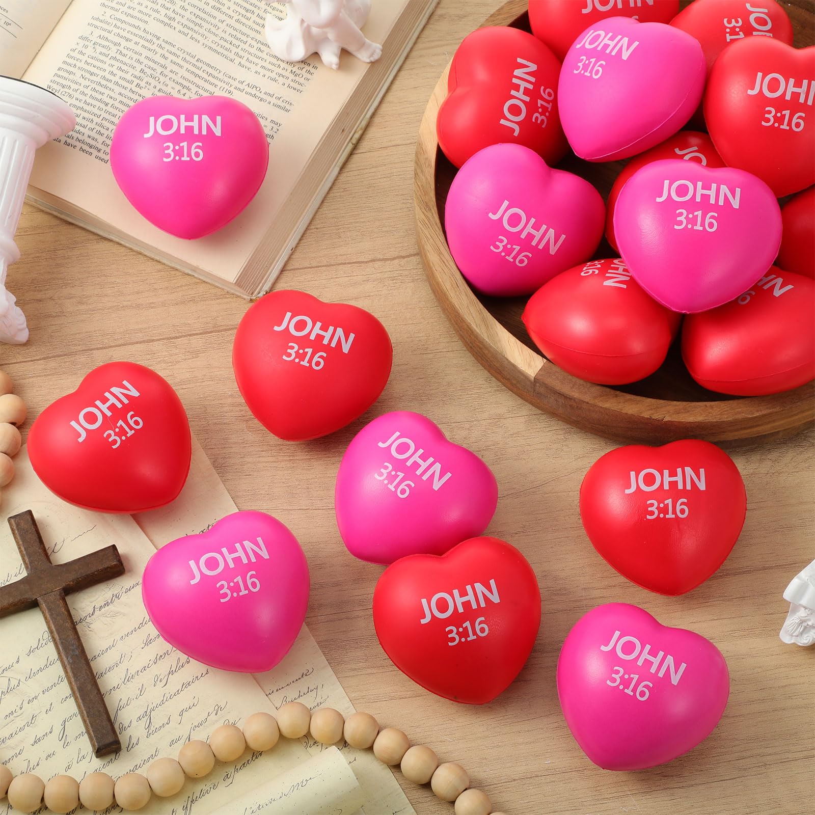 Zubebe John 3:16 rose red heart stress ball, portable and colorful.