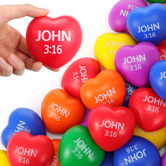 Zubebe John 3:16 heart-stress-ball multicolor for faith-inspired gifting and stress relief.